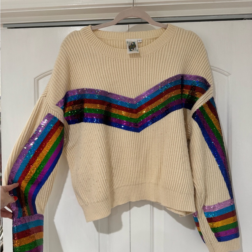 Queen of Sparkles. Retro striped sweater. Beige. Used- good condition.